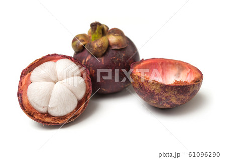 Closeup of purple mangosteen on white background 61096290