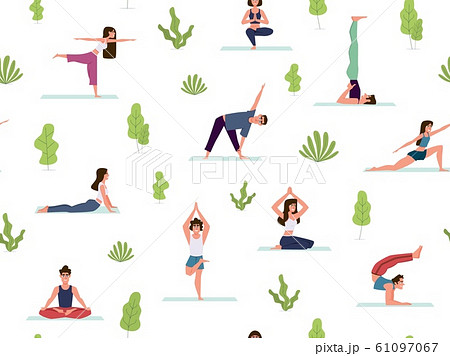 Yoga seamless pattern. People demonstrating - Stock Illustration  [61097067] - PIXTA