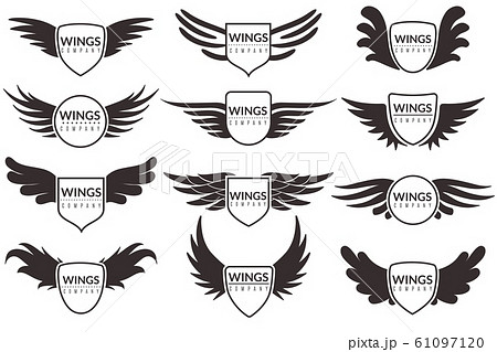 Wings logo. Winged emblems, angel and phoenix wings heraldic symbols, sign for brand, certificate and stickers vintage vector badges 61097120