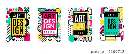 Memphis frame. Graphic abstract dots and lines, halftone gradient geometric elements for business card and flyer, brochure vector design 61097124