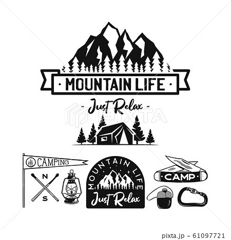 Vintage camp patches logos, mountain badges - Stock Illustration  [65444562] - PIXTA