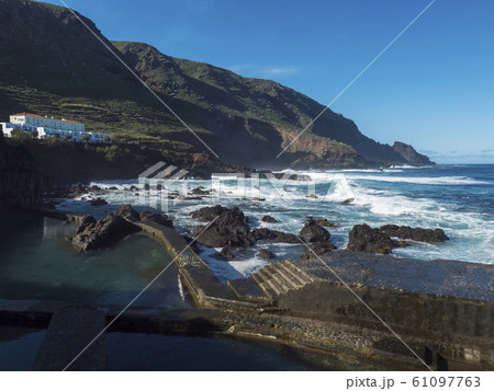 Natural sea swimming pool at la Fajana with waves of atlantic ocean, La Palma, Canary Islands, Spain 61097763