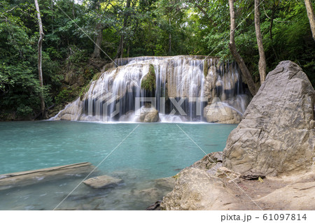 Clean green emerald water from the waterfall Clean green emerald water from the waterfall 61097814