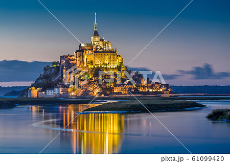 Mont Saint-Michel in twilight at dusk, Normandy, France Mont Saint-Michel in twilight at dusk, Normandy, France 61099420