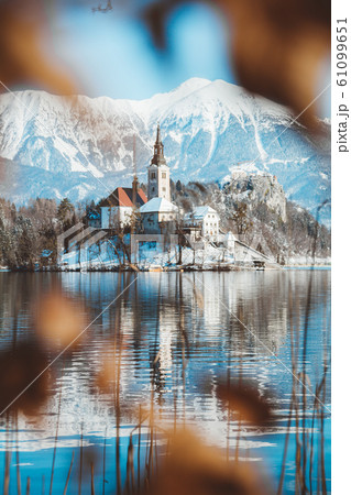 Lake Bled with Bled Island and Castle at sunrise, Bled, Slovenia Lake Bled with Bled Island and Castle at sunrise, Bled, Slovenia 61099651
