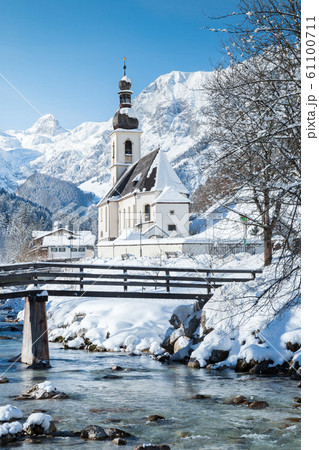 Church of Ramsau in winter, Berchtesgadener Land, Bavaria, Germany 61100711