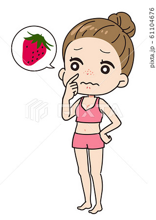 イチゴ鼻に悩む女性の斜めイラスト 全身図 イチゴ鼻に悩む女性の斜めイラスト 全身図 61104676