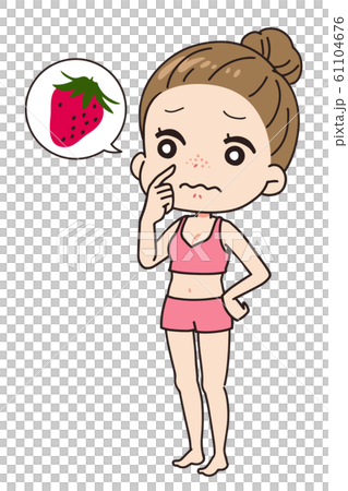 イチゴ鼻に悩む女性の斜めイラスト 全身図 イチゴ鼻に悩む女性の斜めイラスト 全身図 61104676