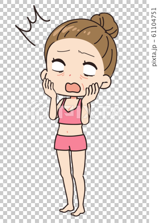 粗糙的皮膚充滿全身的景色震驚的女人的斜視圖 61104751