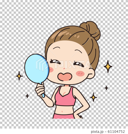 Angled illustration of a woman with a mirror Upper body 61104752