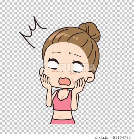 Oblique illustration of a woman shocked by rough skin upper body 61104753