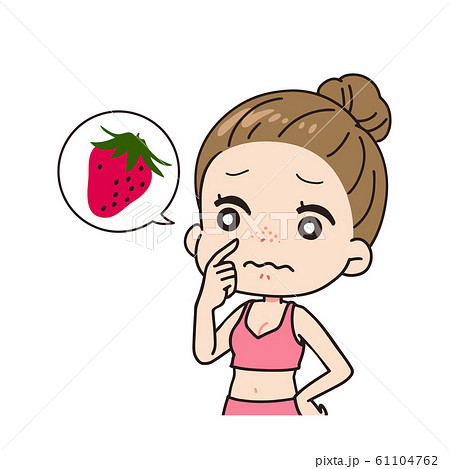 イチゴ鼻に悩む女性の斜めイラスト 上半身のイラスト素材