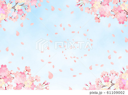 水彩 手描き風 桜と空の背景イラスト 01のイラスト素材