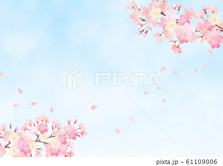 水彩 手描き風 桜と空の背景イラスト 02のイラスト素材