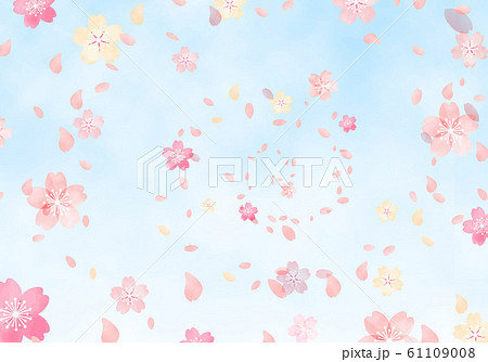 水彩 手描き風 桜と空の背景イラスト 04のイラスト素材
