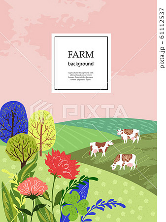 Sample brochure. Agricultural background. Cows in the pasture. Silhouettes of cows and trees. Sample brochure. Agricultural background. Cows in the pasture. Silhouettes of cows and trees. 61112537