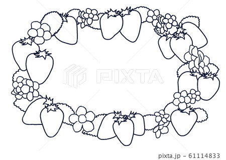 フレーム 苺 いちご 素材 手描き ペン 横構図のイラスト素材