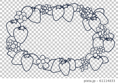 フレーム 苺 いちご 素材 手描き ペン 横構図のイラスト素材