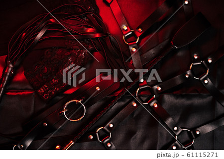 BDSM set with leather whip, belt and choker BDSM set with leather whip, belt and choker 61115271