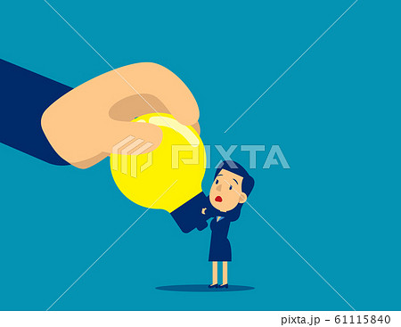 Big hand stealing idea light bulb. Steal idea 61115840