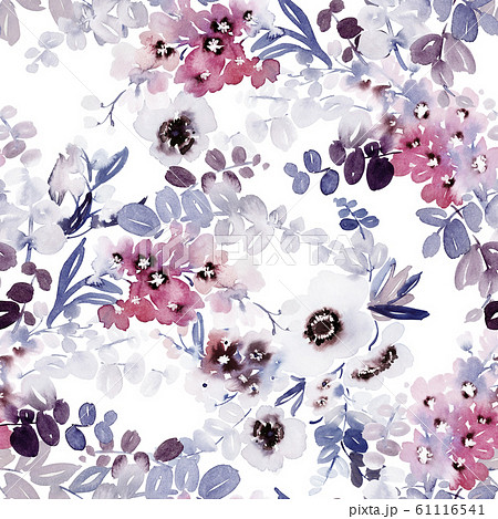 Seamless Watercolor Pattern With Anemonesのイラスト素材