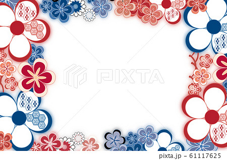 年賀状テンプレート横型着物柄赤と紺の年賀状素材のイラスト素材