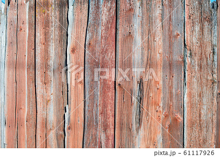 Old shabby wooden planks with cracked color paint 61117926