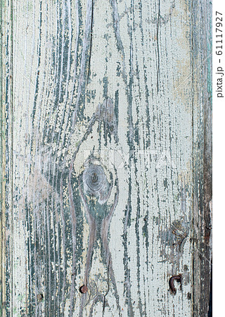 Old shabby wooden planks with cracked color paint 61117927