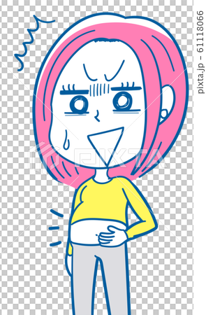 Stock illustration: a young woman with a plump belly who overeat 61118066