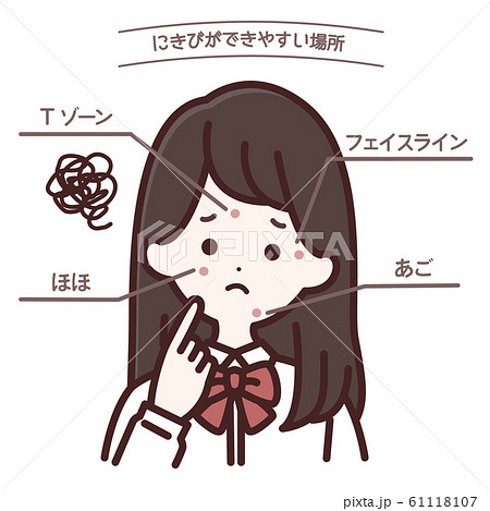 ニキビに悩む女子学生ニキビができやすい場所 61118107