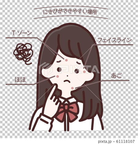 ニキビに悩む女子学生ニキビができやすい場所 61118107