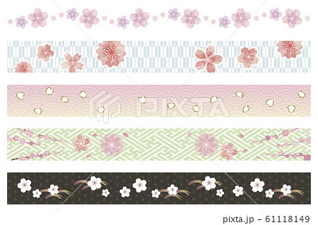 桜の花 和風ライン 装飾のイラスト素材