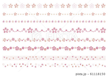 桜の花 ライン装飾 8種類 飾り罫セット 水彩ふんわりテイストのイラスト素材