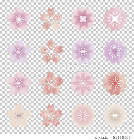 桜の花デザインセット ワンポイント 水彩風 桜の花デザインセット ワンポイント 水彩風 61118162