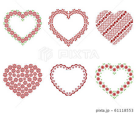Set of hearts from petals. Knitted heart. Embroidery. Lace. Happy Valentine's day. Women's day. Vector graphics on a white background. Set of hearts from petals. Knitted heart. Embroidery. Lace. Happy Valentine's day. Women's day. Vector graphics on a white background. 61118553