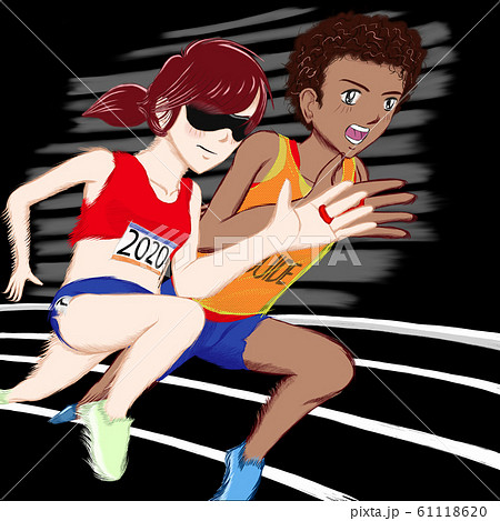 パラアスリート陸上 パラリンピック 盲人 T11 短距離走のイラスト素材