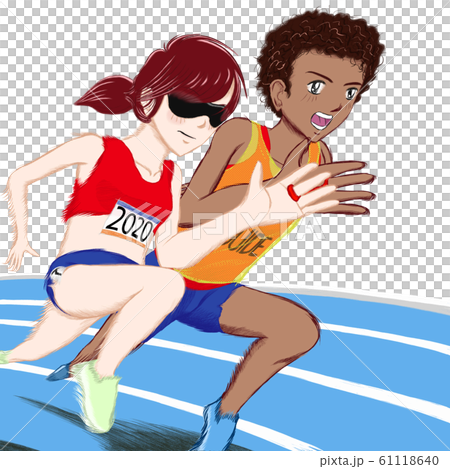 パラアスリート陸上 パラリンピック 盲人 T11 短距離走03のイラスト素材