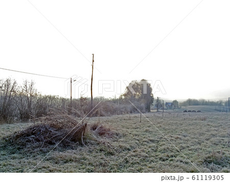 Winter morning frost over Croatian countryside Winter morning frost over Croatian countryside 61119305