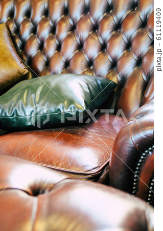 Detail image of vintage of leather sofa 61119409