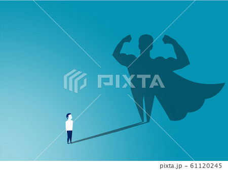 child looking big superhero shadow.Dream concept vector 61120245