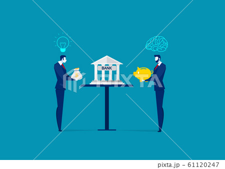 businessman holding money and piggy bank for investment vector. 61120247