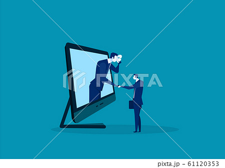 Two businessmen giving handshake hiding in mask. Business fraud and hypocrite agreement concept. 61120353