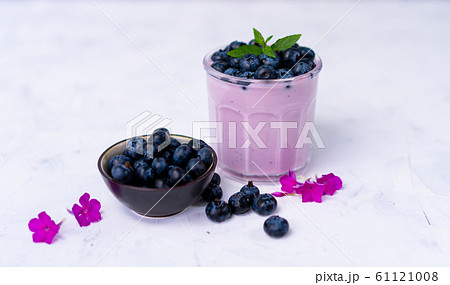 Tasty fresh blueberry yoghurt shake dessert in 61121008