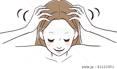 頭皮マッサージをする女性のイラスト素材