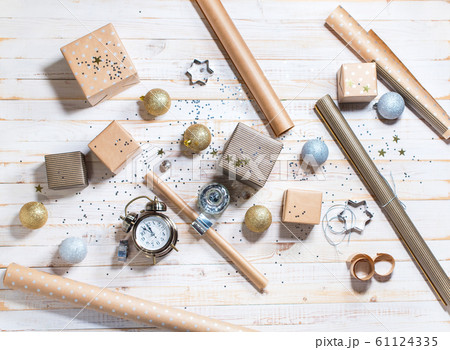 Golden silver presents balls alarm boxes paper Golden silver presents balls alarm boxes paper 61124335