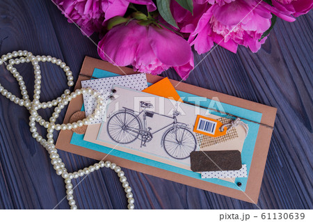 Abstract postcard collage and flowers. Abstract postcard collage and flowers. 61130639