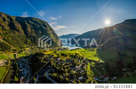 Aurlandsfjord Town Of Flam at dawn. Aurlandsfjord Town Of Flam at dawn. 61131881