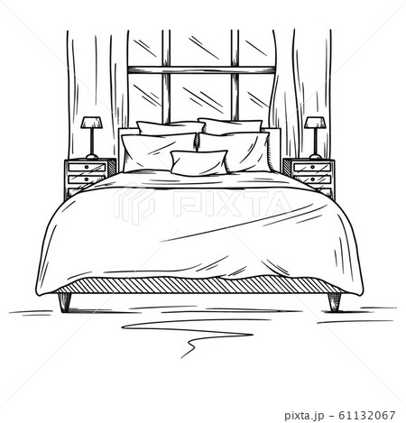 Realistic sketch of the bedroom. Hand drawn 61132067