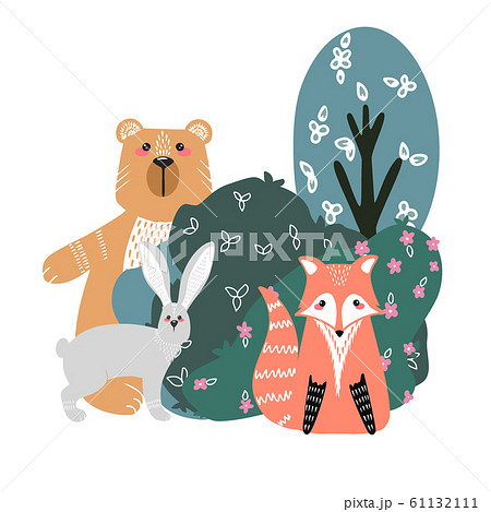 Cute Bear Fox Hare And Rabbitのイラスト素材