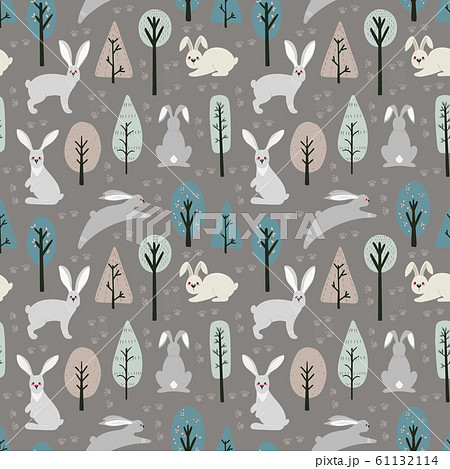 Seamless Pattern With Hare Rabbitのイラスト素材